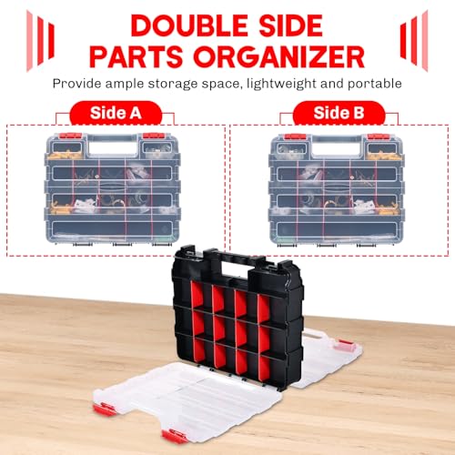 Small Parts Organizer Storage Case Tools Box 34-Compartments (Red) - color: Red