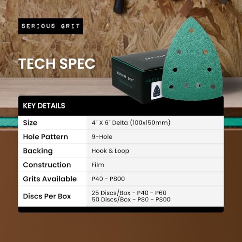 Serious Grit - 4" x 6" Delta P60 Grit Sanding Sheets - 25 Pack Box - size: 60 Grit