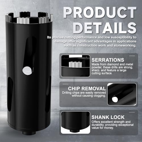 Diamond Core Drill Bit 1-3/8"(35mm) with Pilot Bit & Adapters (SDS Plus & Hex) – Upgraded Welded Segments, 8.6" Depth – for Concrete, Solid Brick, Hollow Brick, Masonry & More - size: (1-3/8"/35mm)