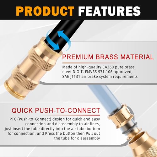 Brass DOT 5/8" Air Line Quick Push to Connect Union Straight 5PCS - color: 5PCS-DOT Push-to-Connect, size: 5/8" Od
