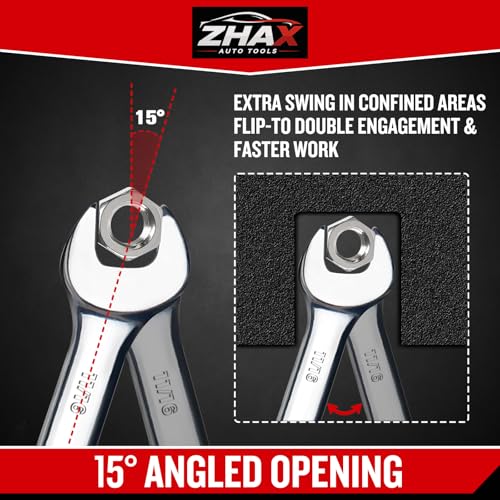 zhax 11/16" SAE Combination Wrench, 12 Point Box End, 15 Degree Offset Design, Mirror Polish Finish, Forged CR-V Steel, Hand Tools for Mechanics, Ideal for Auto and Home Repair - size: 11/16"