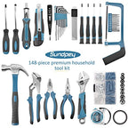 Sundpey 148 Pcs Portable Basic Hand Repair Home Tool Kit Set with Case Blue - color: Blue