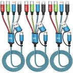 4 in 2 Multi Charging Cable, USBA/C Universal Charging Cords 3 Pack 5FT - color: White&Blue&Green&Red