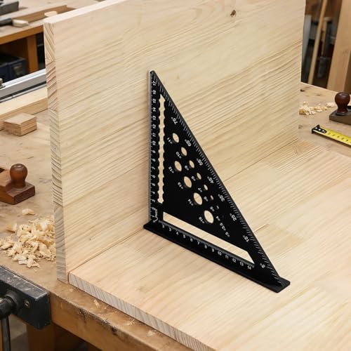 HARFINGTON Metal Square Ruler 7" Aluminum Alloy Carpenter Square Metric Woodworking Rafter Square Precision Scribing Tools with Rafter Conversion Table for Measuring and Marking, Black - color: Black, style: Metric