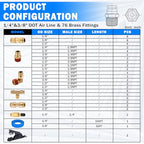 CheeMuii 76 Pcs Brass DOT Air Line Fittings with 1/4" & 3/8" DOT Air Hoses - size: 2ROLL-80PCS-BLUE