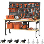 60" Adjustable Height Workbench,9-Level Heavy Duty Work Bench with Storage Shelf Pegboard LED Light & Built-in Power Strip, 2010 lbs Load Capacity Rolling Tool Bench for Garage Workshop