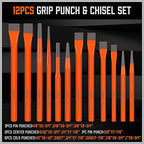 HORUSDY 28-Piece Heavy Duty Punch and Chisel Set, Including Taper, Cold Chisels, Pin, Center Punch - size: 28-Piece Heavy-Duty Set