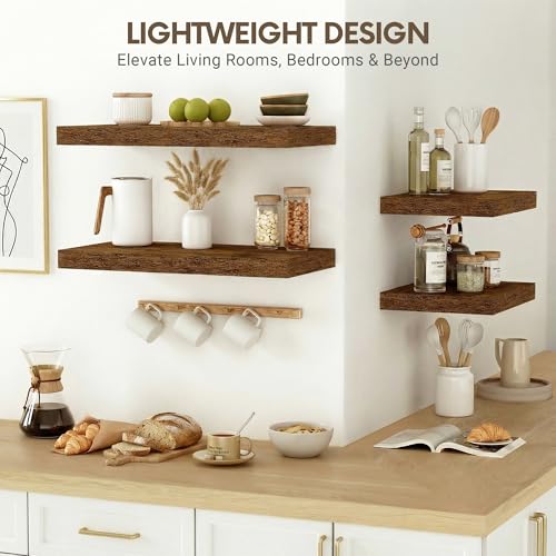 Vivelove 10" Deep Floating Shelves, 24”Wide Set of 2, Rustic Brown - color: Rustic Brown, size: 23.6”wx10.2”dx1.5”h
