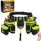 Tool Belt with 4 D-Rings,27-Pockets Tool Belts for Men,Construction - color: Green & Black, size: 27 Pockets with Magnet Pouch