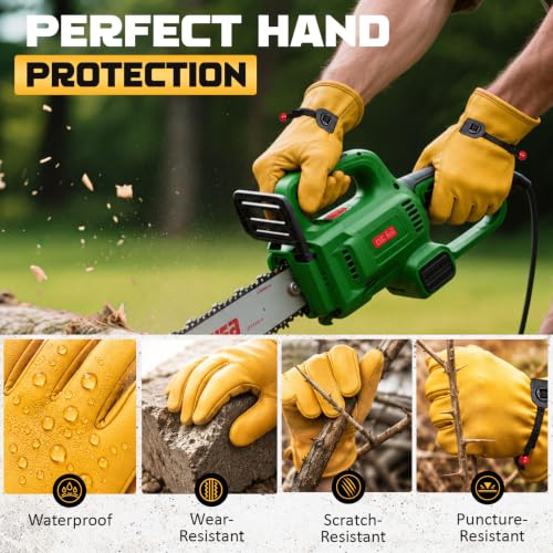 Cowhide Work Gloves Men & Women, Reinforced Palm, Puncture Resistanta - size: XX-Large