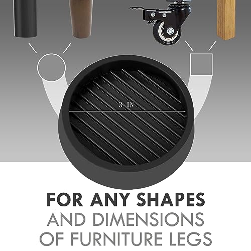 3X3 Round Rubber Caster Cups, Non Slip Furniture Pads - 4 Pack - color: Black, size: 3” 4pcs