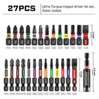 Geinxurn 27 Piece Impact Screwdriver Bits Set, 1"/2" Phillips/Torx/Square/SL Magnetic S2 Steel Driver Bits and Impact Bit Holder with Color Coded Base - size: 27pcs