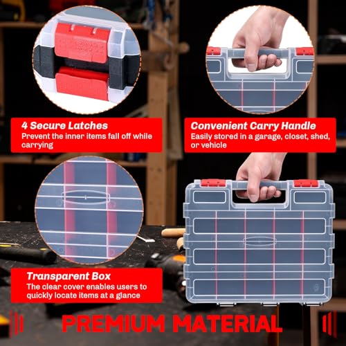 Small Parts Organizer Storage Case Tools Box 34-Compartments (Red) - color: Red