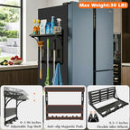 MUTUACTOR Heavy Duty Magnetic Broom Holder,Anti-slip Magnetic Tool Rack with Top Utility Shelf, Easy Assembly Broom Mop Organizer for Refrigerator Metal Cabinet Laundry Room Kitchen,3-Clamps 4-Hooks - style: Heavy Duty Broom Holder with Shelf,1PCS