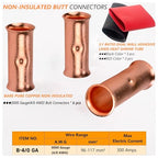 SVAAR 0000 Gauge Flared Barrel Butt Splice Connectors Kit 6PCS 4/0 AWG Non-Insulated Butt Connectors Bare Pure Copper Flared Compression Butt Splices Crimp Butt Terminals+6 PCS Heat Shrinks - color: Bare Copper