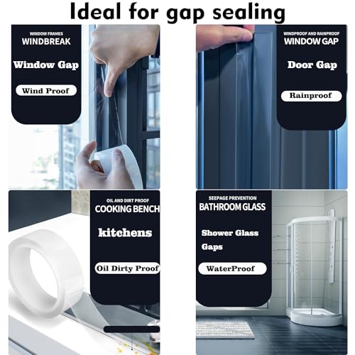 Transparent Window Weather Sealing Tape 2 Inch x 66 FT Weather Stripping Residue-Free Clear Window Insulation Tape for Doors Windows and Shower Glass Gaps (2 in * 66 FT) - size: 2 In * 66 FT Clear