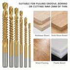 JJUNW 6 Pack Titanium Coated HSS Twist Drill Bits, 3-8mm Serrated Side Cutting Drill Bit, Hex Shank Serrated Cutting Drill Bits, Woodworking Tools for Wood Metal Plastic Hole