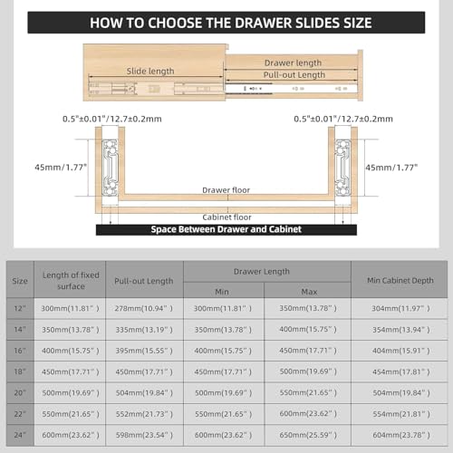 20 inch Drawer Slides 6 Pairs (12pcs) Full Extension Ball Bearing Drawer Rails Side Mount 3 fold Metal Dresser Runners for File Cabinet Trash Can Kitchen Wardrobe Glides 20" Black 100 LB Capacity - size: 20inch(500mm)