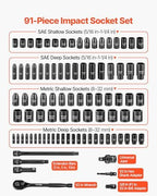 VEVOR 91-Piece 1/2" Drive Impact Socket Set, Deep & Shallow Kit - size: 1/2" 91 PCS