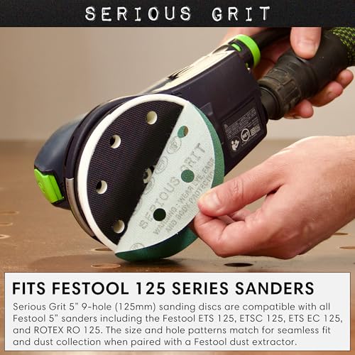 Serious Grit - 5-Inch 9-Hole P320 Grit Sanding Discs - 50 Pack Box - size: 320 Grit