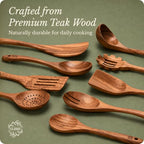 ELIBRE 9-Piece Teak Wood Kitchen Utensil Set, Heat-Resistant, Food Grade