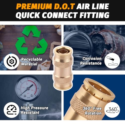 2PCS Brass DOT 5/8" Air Brake Line Fitting, Push to Connect Union - color: 2PCS DOT Push-to-Connect, size: 5/8" Od