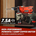 Enventor Hammer Drill with 9 Bits, Variable Speed, 900W, 1/2" Chuck, Corded