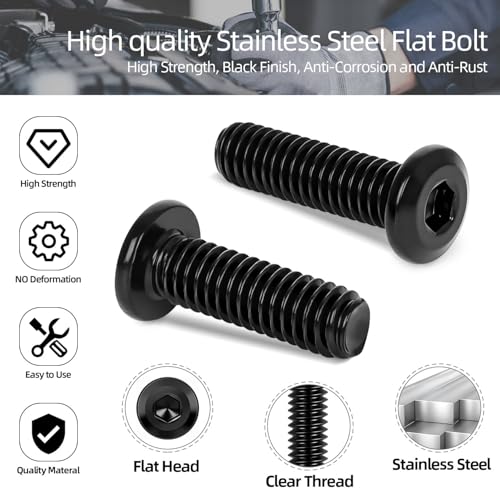 10 PCS 1/4"-20 x 3 Flat Head Socket Cap Screws Bolts, Flat Round Head Furniture Allen Bolts, Stainless Steel 304, Full Thread, Black Coating, Screwdriver Bit Included - size: 1/4"-20 x 3"