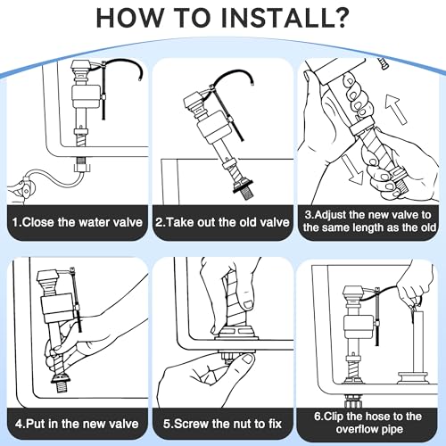 Saillong 6 Set Universal Toilet Tank Replacement Kit, Include Fill Valve, 2 Inch Low Flow Rubber Flapper, Front Mount Toilet Flush Brass Handle, Adjustable, Quiet, Easy Install Repair Kit