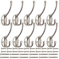 IBosins 10 Pack Silvery Double Coat Hooks Utility Hooks for Coat, Bag, Hat - color: Silvery