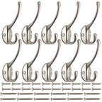IBosins 10 Pack Silvery Double Coat Hooks Utility Hooks for Coat, Bag, Hat - color: Silvery