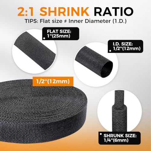 2:1 Ratio Automotive Heat Shrink Braided Sleeving 1/2''-35ft - size: 1/2"-35ft