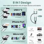 4 in 2 Multi Charging Cable, USBA/C Universal Charging Cords 2 Pack 5FT - color: Mint Green &Sliver