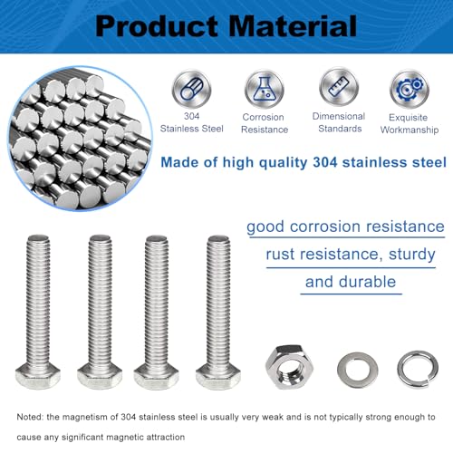 1/4x1-1/2 Hex Bolts Set, 20Pcs 1/4"-20 Nuts and Bolts Assortment Kit - size: 1/4-20*1-1/2 Set