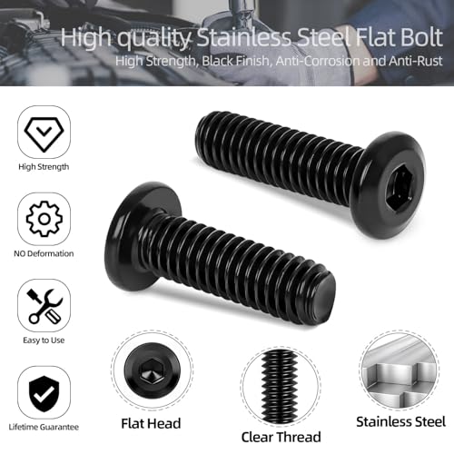 30 PCS 1/4"-20 x 1-1/4" Flat Head Socket Cap Screws Bolts, Flat Round Head Furniture Allen Bolts, Stainless Steel 304, Full Thread, Black Coating, Screwdriver Bit Included - size: 1/4"-20 x 1-1/4"