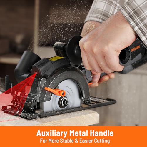 DOVAMAN Circular Saw, 5.8A 4-1/2" Circular Saw w/Laser & Auxiliary Handle - color: B-grey