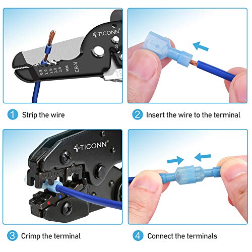 TICONN 100 Pcs Nylon Spade Connector Kit, Insulated Crimp Wire Connectors - style: Female Blue 100Pcs