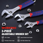 WORKPRO 3-piece Adjustable Wrench Set CR-V with Rubberized Anti-Slip Grips 10-inch, 8-inch, 6-inch