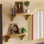 QsQueen Scalloped Wood Wall Shelf – 17 Inch Floating Shelf with Wood Brackets, Easy to Install Rustic Wall Shelf for Living Room, Bedroom, Bathroom, or Any Space - Light Brown - color: Light Brown