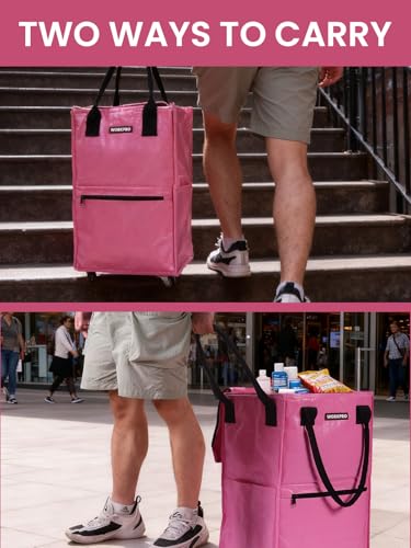 WORKPRO Medium Rolling Grocery Bag, 18-Gallon Rolling Tote with 4 Wheels - color: Pink, size: Medium