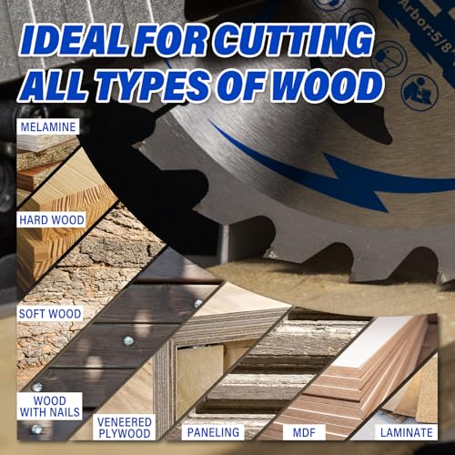 10 Pack 7-1/4 Inch 24T Circular Saw Blade for Wood 5/8" Arbor - size: 7-1/4 In 24T(10PCS)