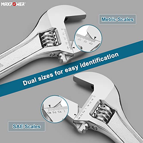 MAXPOWER 15" Adjustable Wrench, 1-3/4" Jaw Opening, Tapered Handle - size: 15"