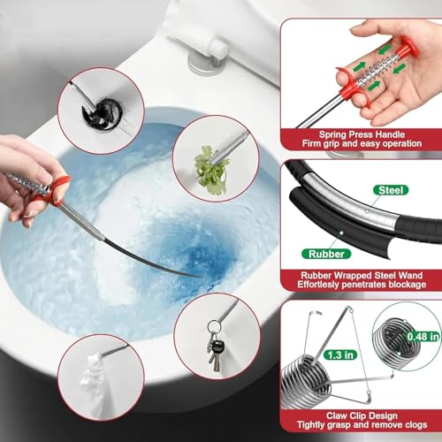 61 Inch Drain Snake Hair Clog Remover, Flexible 4-Claw Grabber Tool