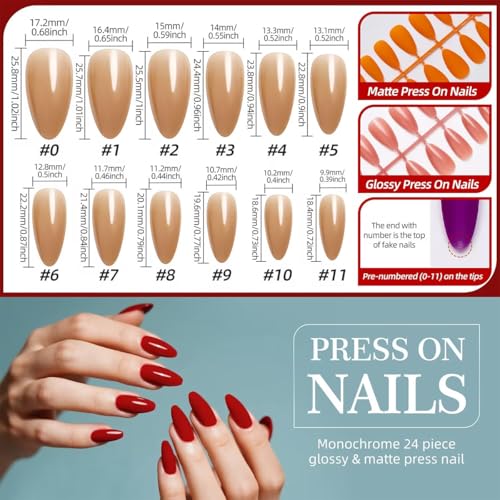 12 Color Press on Nails Medium Almond Fake Nails White Nude Pink False Nails Kit Glossy Reusable Full Cover Artificial Acrylic Stick on Nail for Women Girls Manicure 288Pcs - color: Style-26