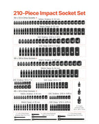 VEVOR 210 Piece Impact Socket Set, 1/4, 3/8, 1/2 Inch Drive - size: 1/2" 3/8" 1/4" 210 PCS