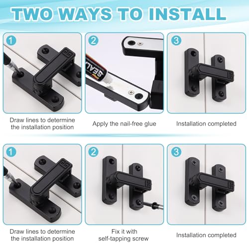 uxcell 2Pcs Barn Door Lock, Zinc Alloy 90/180 Degree Flip Gate Latches, Adjustable Security Sliding Door Latch Lock with Screws for Cabinet, Bathroom, Window, Garden, Black with Sticker - color: Black
