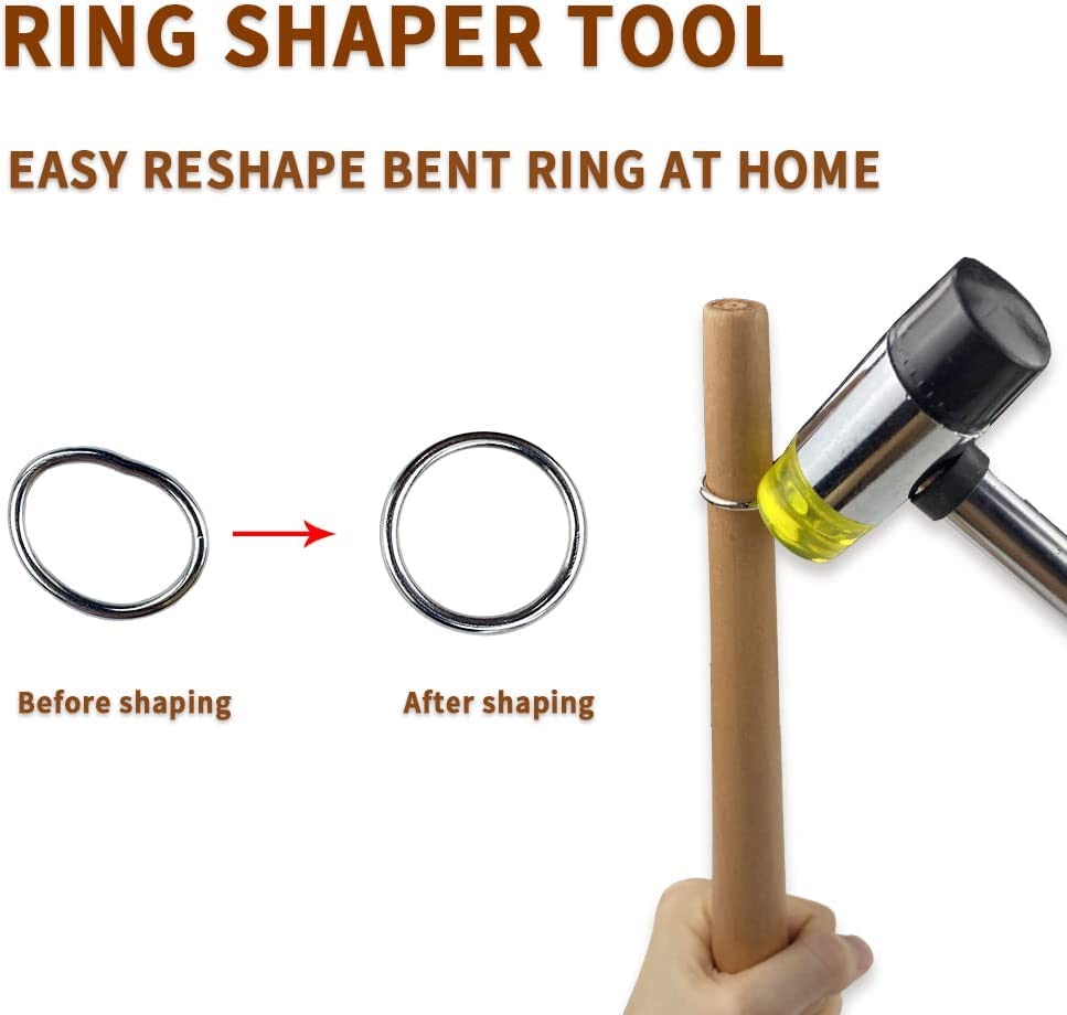 Jewelers Rubber Hammer Mallet with Wood Ring Mandrel Sizer Sizing Adjuster Ring Shaper Repair Tools Jewelry Making Kit