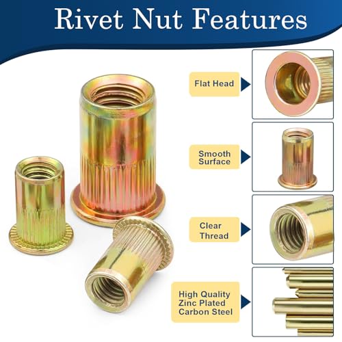 5/16-18 Rivet Nut,60Pcs Zinc Plated Threaded Rivnuts Inserts - color: Yellow, size: SAE 5/16"-18 - 60 Pcs