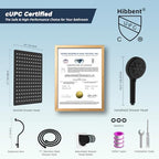 Hibbent All Metal cUPC Certified High Pressure Rainfall 12'' Shower Head - color: Matte Black, style: Square 12''