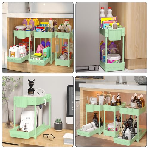 Sevenblue 3-Pack 2-Tier Under Sink Organizers with Sliding Drawers - color: Green, size: 12.8 Inch